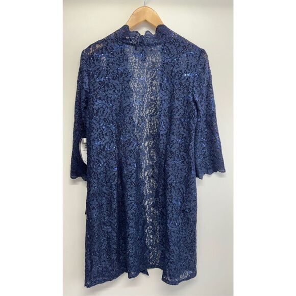R&M Richards Open Cardigan Size 12 Petite Sequined‎ Lace Scalloped NEW - Picture 5 of 9